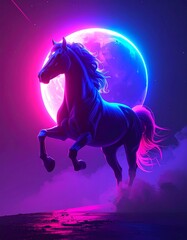 　A white horse galloping through a purple moonlit world　紫に光を帯びた月夜の世界を駆ける白馬
