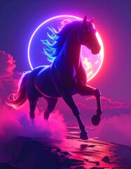 　A white horse galloping through a purple moonlit world　紫に光を帯びた月夜の世界を駆ける白馬