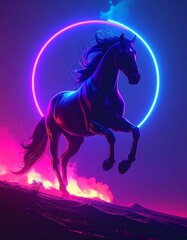　A white horse galloping through a purple moonlit world　紫に光を帯びた月夜の世界を駆ける白馬
