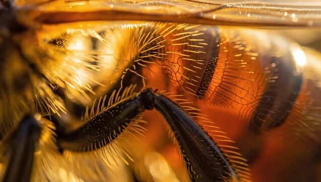 Macro View of a Honey Bee - Detailed Close-Up.