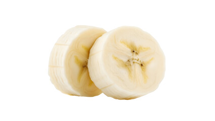 Freshly sliced banana on white background