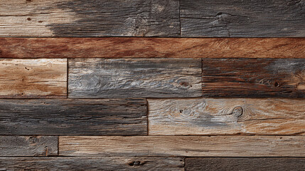 Naklejka premium A close-up view of weathered, textured wooden planks, showcasing natural colors and patterns