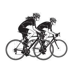 Obraz premium Two cyclists in a stylized black and white illustration, showcasing determination and speed isolated on white background, Vector, illustration