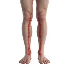 Human legs with highlighted vein-like red lines veins with Transparent Background