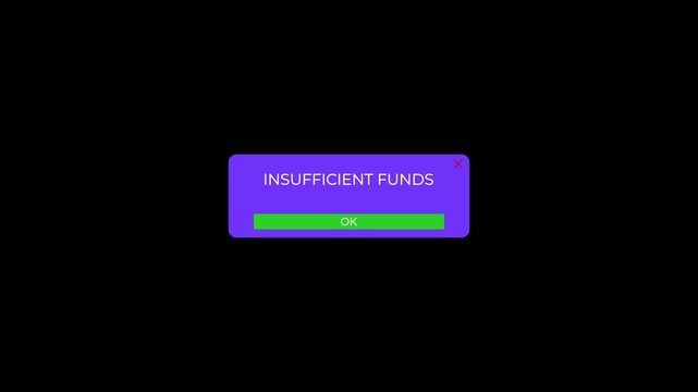 low balance insufficient funds message box modern ui animation.