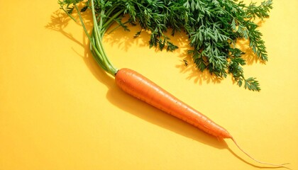 Fresh Organic Carrots with Green Tops on Bright Yellow Background for Healthy Eating Nutrition Agriculture and Food Photography Concepts Highlighting Vibrant Produce and Natural Wellness Lifestyle