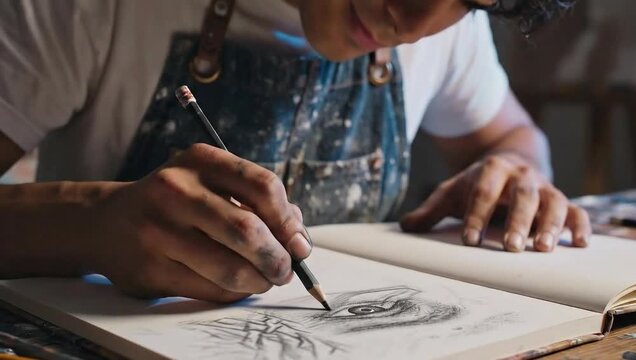 Artist at Work - Sketching Eye in Studio.