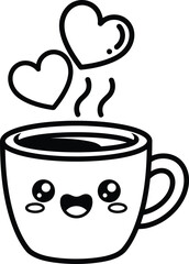 Kawaii coffee cup with hearts and steam cute