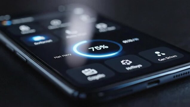 Smartphone Interface Displaying Battery Percentage and Settings.