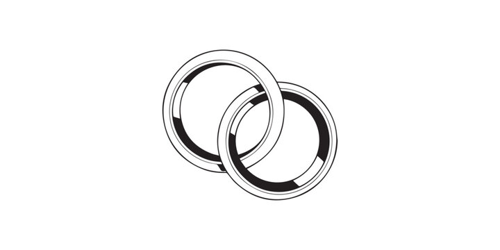 Minimalist outline of interlocking wedding rings symbolizing marriage and unity &ndash; stock vector icon in line style, Elegant minimalist black interlocking rings symbol representing eternal connection