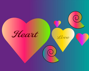 Colorful hearts and swirling shapes create a vibrant and playful abstract art composition