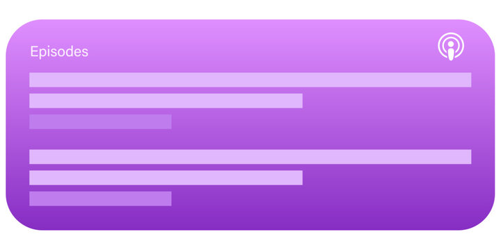 podcast mockup Episodes List UI Element with Purple Gradient Background