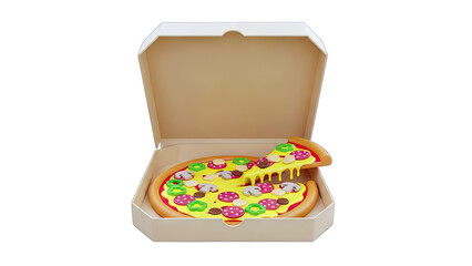 Pizza Slice Being Lifted from Pizza in Box