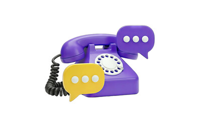 Purple Telephone with Chat Bubbles on White Background