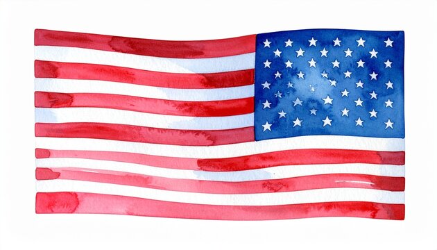Watercolor painting of United States flag with expressive brushstrokes evokes patriotic emotion and artistic national symbolism
