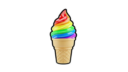Rainbow Ice Cream Cone on White Background