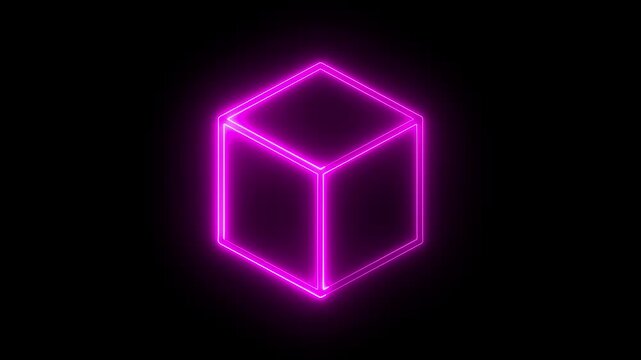 Abstract background, cube box with glowing neon lines on black background. Neon 3d square box stroke icon. Square box with bright. tube, animated, animation,   display, electronic, 