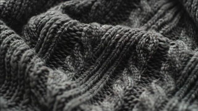 A detailed view of knitted fabric with intricate texture against an out-of-focus background.