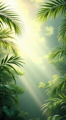Fototapeta premium Lush green forest with sunlight shining through the leaves