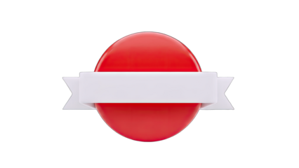 Red Circle with White Ribbon Banner on White Background