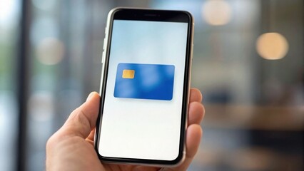 Fototapeta premium Virtual Banking Card Displayed on Smartphone Screen in Modern Setting