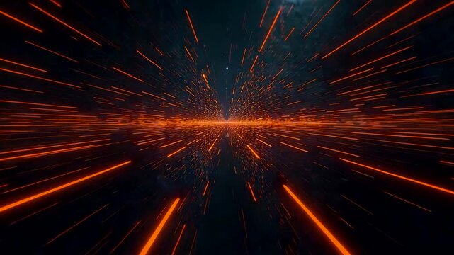 Exploding Orange Light Streaks Racing Through Dark Space Showing High Speed Energy Motion Data Transfer and Intense Digital Acceleration