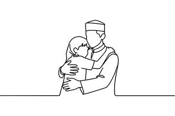 Minimalist Line Art Parent Hugging Child Illustration for Love & Protection Concept