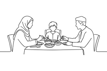 Minimal Line Art Muslim Family for Iftar Dinner Togetherness
