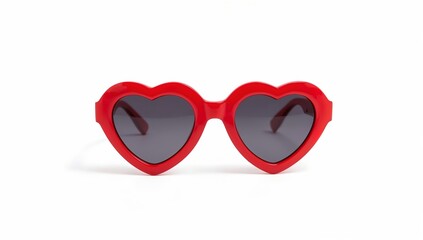 a pair of stylish, heart-shaped sunglasses, offering a fun, flirty vibe with their red frames and dark lenses