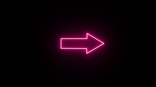 Animated directional sign overlay, Glowing arrow neon light pointing right direction arrow sign animation video 4k, animated arrowhead moving right.