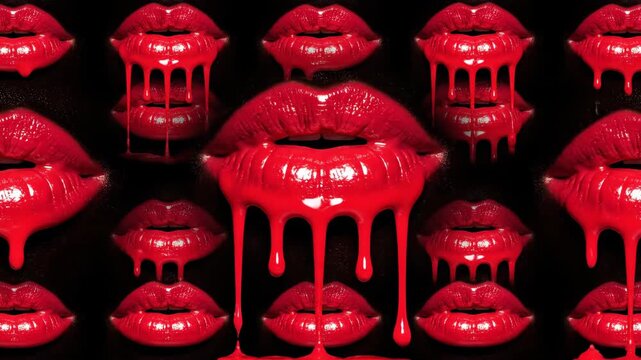 Abstract Dripping Lips Pattern Wallpaper Background in Pop Art Seamless Loop