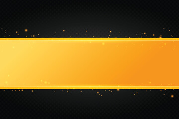 Abstract shiny yellow horizontal banner on black modern background. 