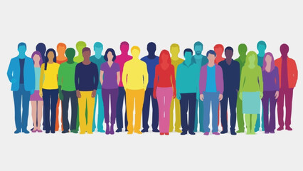 Diverse Group of People Standing Together in a Colorful Crowd.