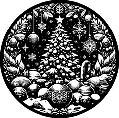 Minimalist black-white Christmas icon with clean lines, no shading, isolated on white. Simple, modern, scalable, perfect for stickers or digital use.