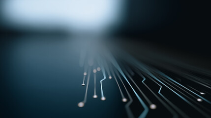 An abstract shot of a complex circuit board with glowing lights. Illustrating technological innovation, connectivity and digital communication.