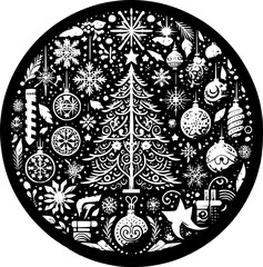 Minimalist black-white Christmas icon with clean lines, no shading, isolated on white. Simple, modern, scalable, perfect for stickers or digital use.