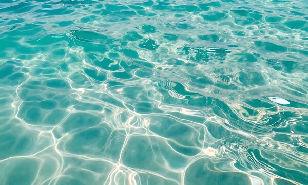 光が差し込む透明なエメラルドグリーンの海面