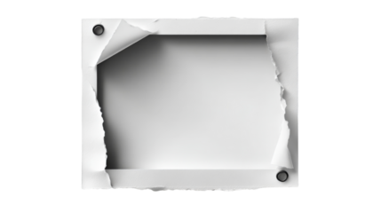 3D Polaroid frame with torn paper tape at the corners, realistic shadows isolated on a Transparent background, PNG file.
