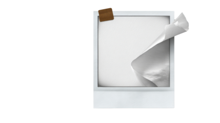 3D Polaroid photo frame with a piece of transparent tape on top, background isolated on a Transparent background, PNG file.