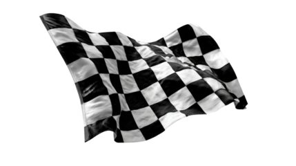 3D racing flag in motion, black and white checks clear and vivid, isolated on a Transparent background, PNG file.