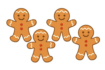 Obraz premium Festive holiday pattern featuring four happy gingerbread cookies decorated with white icing and buttons