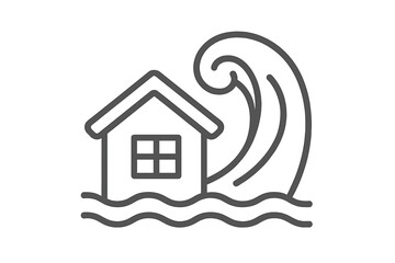 Residential house submerged by massive tsunami wave symbolizing natural disaster risk