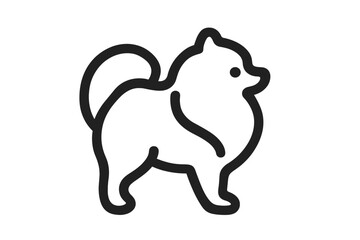 Minimalist black line drawing of a fluffy companion dog breed standing in profile