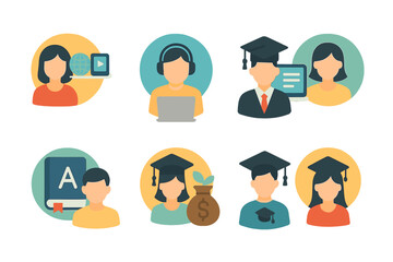 Fototapeta premium Educational icons for students, graduates, online learning, academics, and financial aid