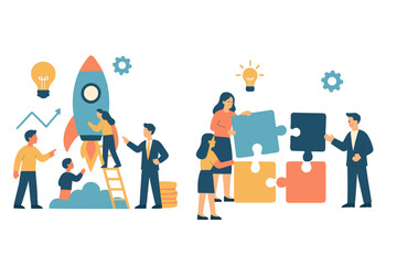Business team collaboration on startup launch and strategic problem solving