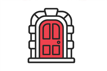Fototapeta premium Classic arched red door framed by decorative masonry architectural element design