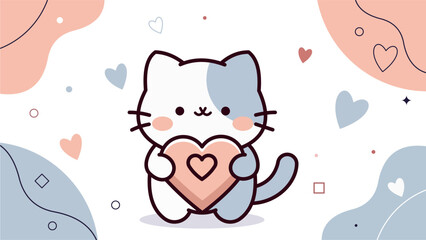 Cute Cat Holding Valentine Chocolate in Modern Pastel Flat Vector Illustration