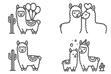 Obraz premium Cute cartoon llama characters set for celebration, love, and family moments