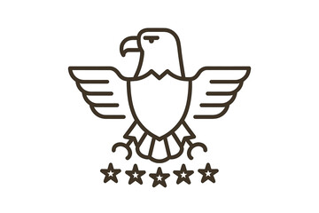 Majestic eagle emblem with protective shield and five star quality rating symbol