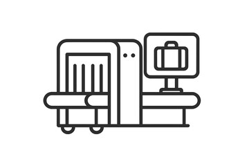Airport security baggage scanner machine with monitor showing luggage inspection
